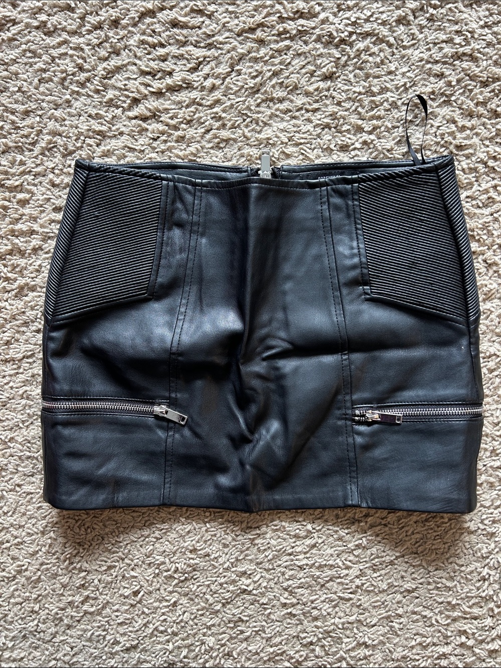 Forever 21 Black Faux Leather Mini Skirt with Ribbed Panels